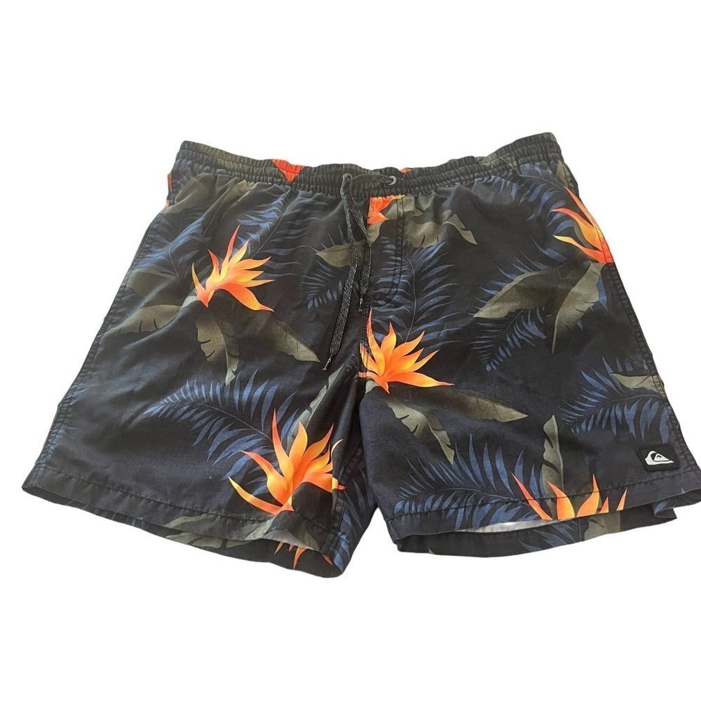 QUICKSILVER Board Shorts Mens 34 Black Blue Orange Swim Trunks‎